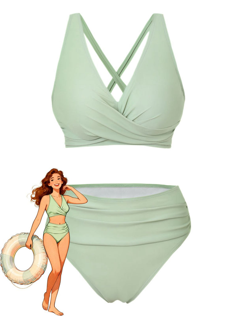 Bikini-a-vita-alta-incrociato-tinta-unita-anni '50
