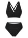 Bikini-nero-a-vita-alta-incrociato-tinta-unita-anni '50