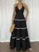 Abito Lungo Nero Halter con Schiena Scoperta Color Block Anni '30 2