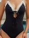 Nero Costume da Bagno Intero con Bordo in Pizzo e Nodo Frontale Anni '40 6