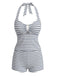 [Pre-Vendita] Set Tankini con Schiena Scoperta a Righe Traforato Nero Anni '40 2