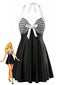 Set Tankini Nero Anni '40 a Righe con Scollo All'americana con Nodo