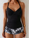 [Pre-Vendita] Set Tankini Increspato con Lacci a Stampa Palme Nero Anni '50 3