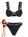 [Pre-Vendita] Set Bikini con Ornamenti Metallici a Stella di Mare e Bordo Leopardato Nero Anni '50