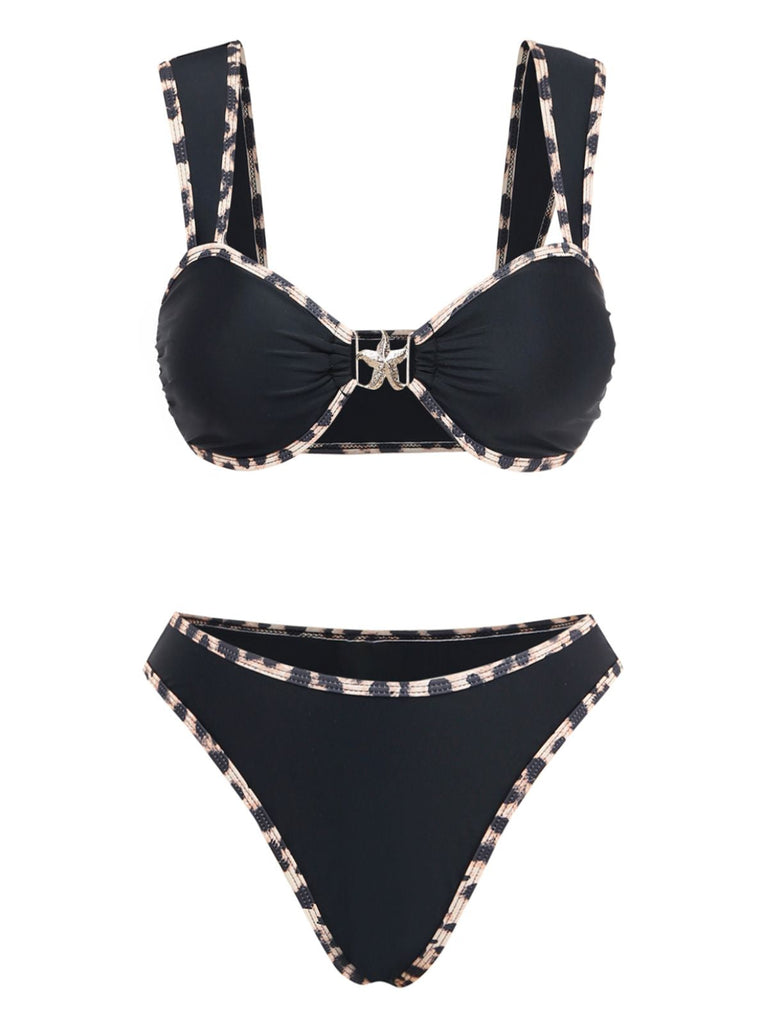 [Pre-Vendita] Set Bikini con Ornamenti Metallici a Stella di Mare e Bordo Leopardato Nero Anni '50 2