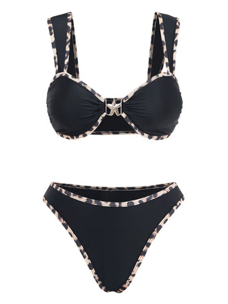 [Pre-Vendita] Set Bikini con Ornamenti Metallici a Stella di Mare e Bordo Leopardato Nero Anni '50 2