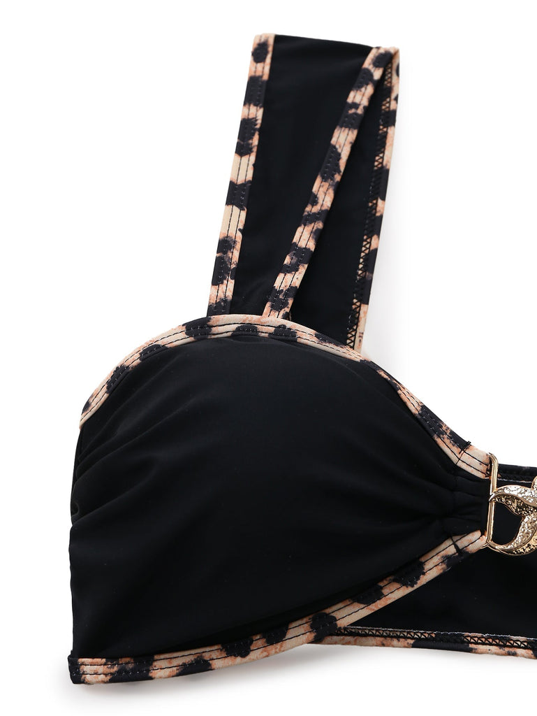 [Pre-Vendita] Set Bikini con Ornamenti Metallici a Stella di Mare e Bordo Leopardato Nero Anni '50 5