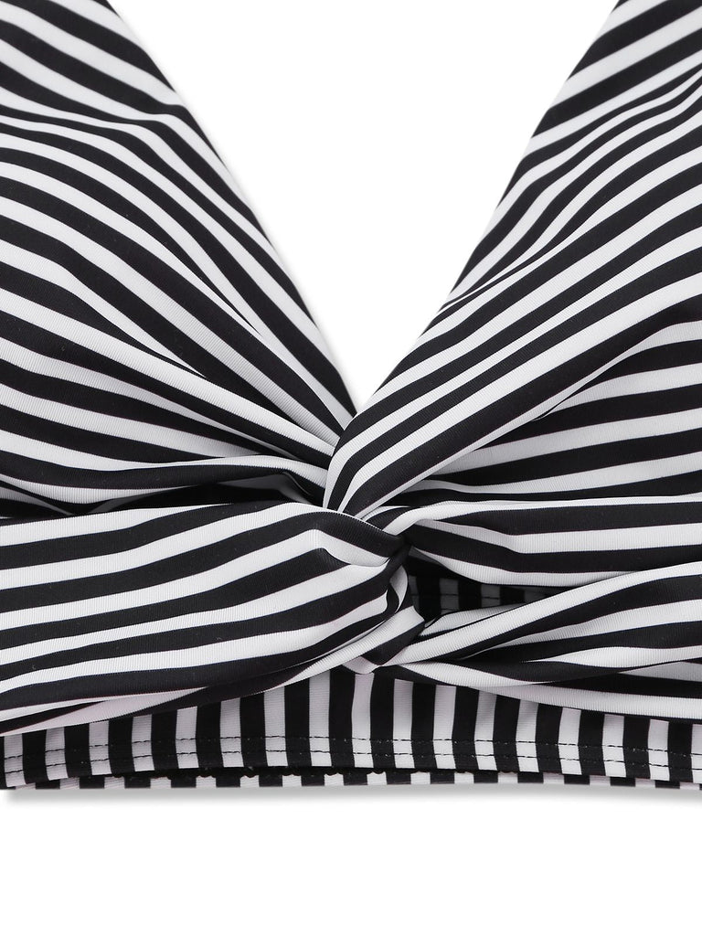 Set Tankini Nero Anni '50 a Righe con Scollo all'americana