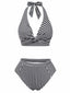 Set Tankini Nero Anni '50 a Righe con Scollo all'americana