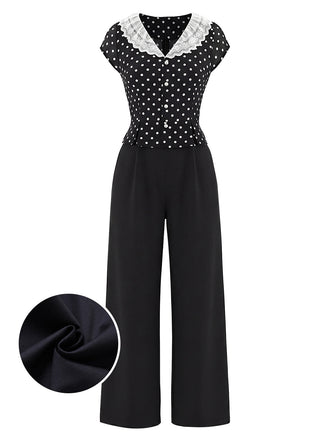 [Pre-Vendita] Tuta Nera a Pois con Maniche Corte e Colletto in Pizzo Anni '50