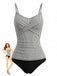 Set Tankini a Righe Spalline Sottili Nero Anni '50