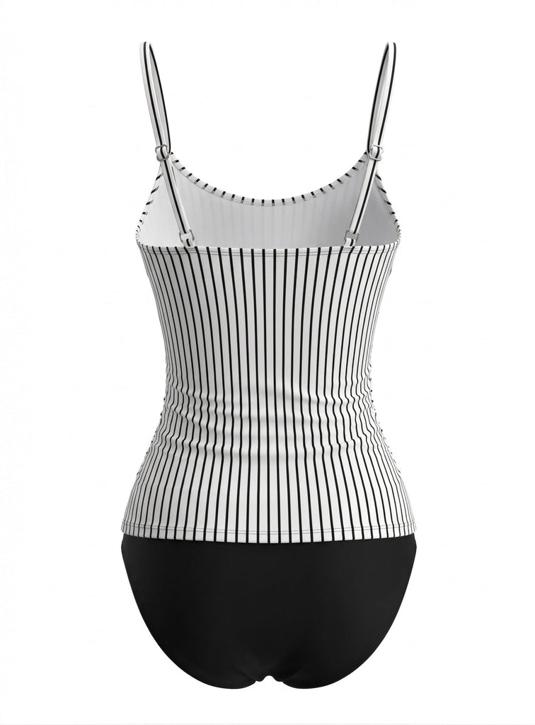 Set Tankini a Righe Spalline Sottili Nero Anni '50 3