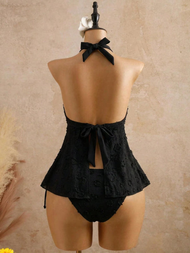 Set Tankini Textured Floreale Halter Deep V Anni '50 11