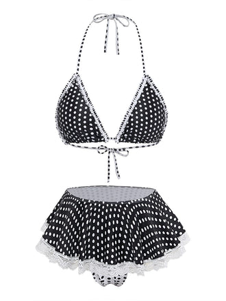 Set Bikini Nero a Pois in Pizzo Halter Anni '60 2