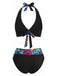 Costume da Bagno Halter con Stampa Graffiti Patchwork Schiena Scoperta Nero Anni '70 3