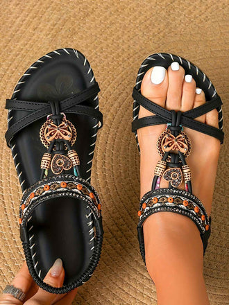 Sandali Bohémien Butterfly Heart con Perline con Strass Flat