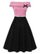 [Pre-Sale] Black & Pink 1950s Off-Shoulder Bow Patchwork Dress, vintage dress, retro fashion, rockabilly, pin-up fashion - perfect for women who love vintage and retro fashion
