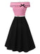 [Pre-Sale] Black & Pink 1950s Off-Shoulder Bow Patchwork Dress, vintage dress, retro fashion, rockabilly, pin-up fashion - perfect for women who love vintage and retro fashion