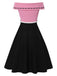 [Pre-Sale] Black & Pink 1950s Off-Shoulder Bow Patchwork Dress, vintage dress, retro fashion, rockabilly, pin-up fashion - perfect for women who love vintage and retro fashion