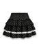 Black polka dot lace ruffle mini skirt back view showing layered ruffle design for vintage feminine styling