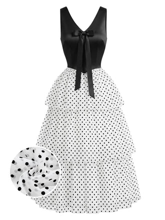[Prevendita] Abito in Chiffon a Pois con Volant a Balze Nero & Bianco Anni '40