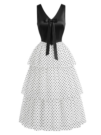 [Prevendita] Abito in Chiffon a Pois con Volant a Balze Nero & Bianco Anni '40