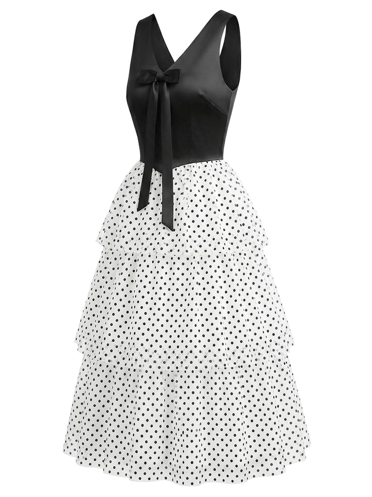 [Prevendita] Abito in Chiffon a Pois con Volant a Balze Nero & Bianco Anni '40