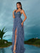 Abito da Sera a Balze in Tulle con Glitter e Spacco Anni '30