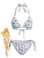 Set Bikini Blu Anni '40 Floreale Piccoli con Allacciatura Dietro