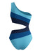Costume Intero Blu Monospalla a Righe Color Block Anni '40 3