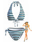 Set Tankini Blu Anni '40 a Righe con Scollo All'americana con Nodo