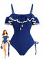 Costumi Intero Blu Anni '40 a Volant con Pendente a Conchiglia