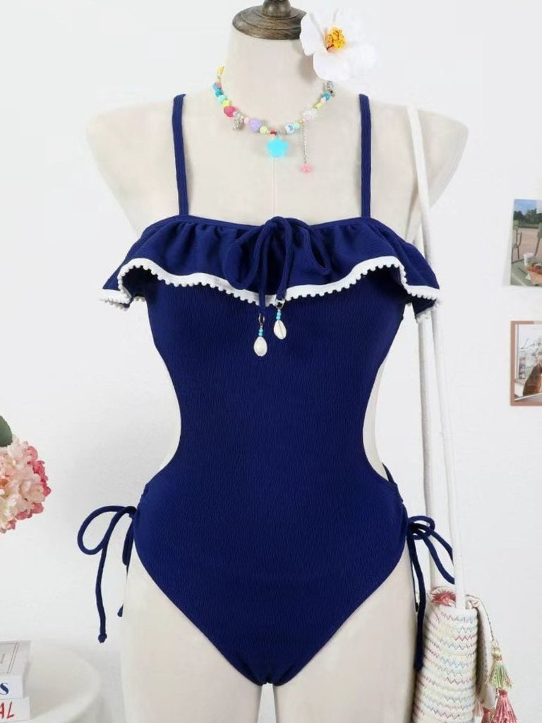 [Pre-Vendita] Costume Intero a Volant con Pendente a Conchiglia Blu Anni '40 4