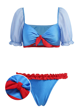 [Pre-Vendita] Set Bikini in Maglia a Cuore con Nodo Blu Anni '50