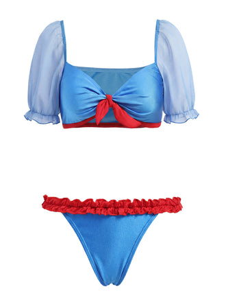 [Pre-Vendita] Set Bikini in Maglia a Cuore con Nodo Blu Anni '50 2