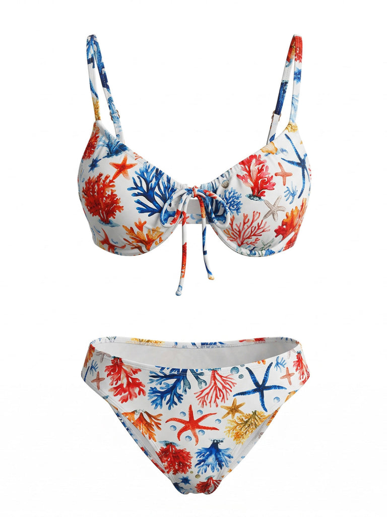 Blue 1980s Print Two Piece Bikini Set