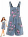 Blue 1960s Denim Floral Pocket Wide Strap Romper - vintage romper, retro jumpsuit, playful style for vintage lovers