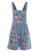 Blue 1960s Denim Floral Pocket Wide Strap Romper: beautiful vintage romper, retro jumpsuit, playful style with timeless appeal