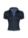 Camicia Corta con Bavero Maniche Corte in Denim Blu Anni '60