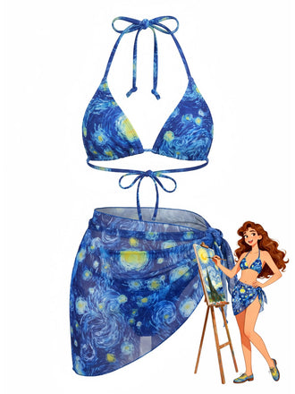 Set Bikini e Copricostume Notte Stellata Halter Blu Anni '60