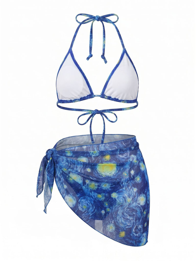 Set Bikini e Copricostume Notte Stellata Halter Blu Anni '60 3