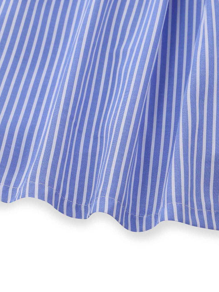 Abito Blu a Righe Buttons con Spalline Sottili Svasato Anni '60 6