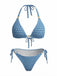 [Taglie Forti] 3PCS Set Bikini Blu Geometrico 3D Halter e Copricostume Anni '70 4