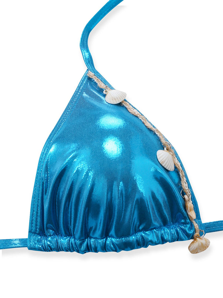 Set Bikini Blu Metallizzato Shell Halter Anni '80 6