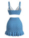Set Tankini 3PCS con Volant Hem a Quadri Drawstring Anni '50 10