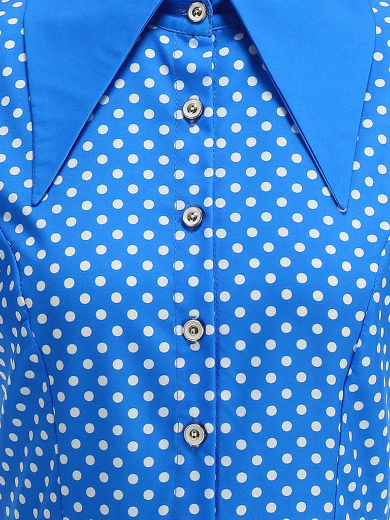 Vintage polka dot belted swing dress with shirt collar in classic 1950s retro style