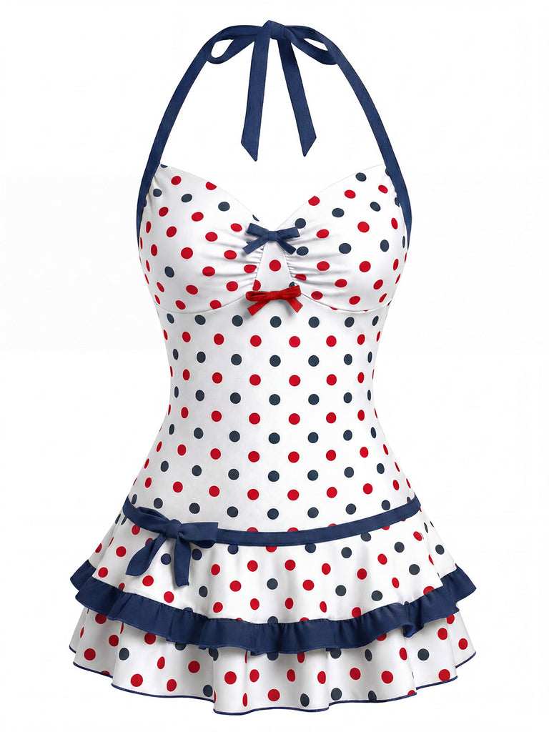[Prevendita] Costume con Gonna a Pois Halter con Fiocco e Volant Anni '40 3