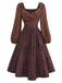 Brown 1950s Gingham Lace-Up Backless Tiered Dress - vintage dress, retro fashion, rockabilly