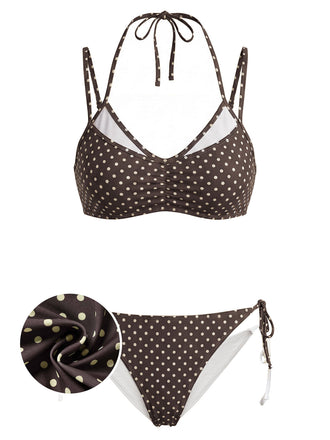 [Pre-Vendita] Set Bikini con Schiena Scoperta a Pois Marrone Anni '50
