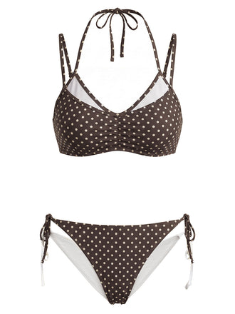 [Pre-Vendita] Set Bikini con Schiena Scoperta a Pois Marrone Anni '50 2